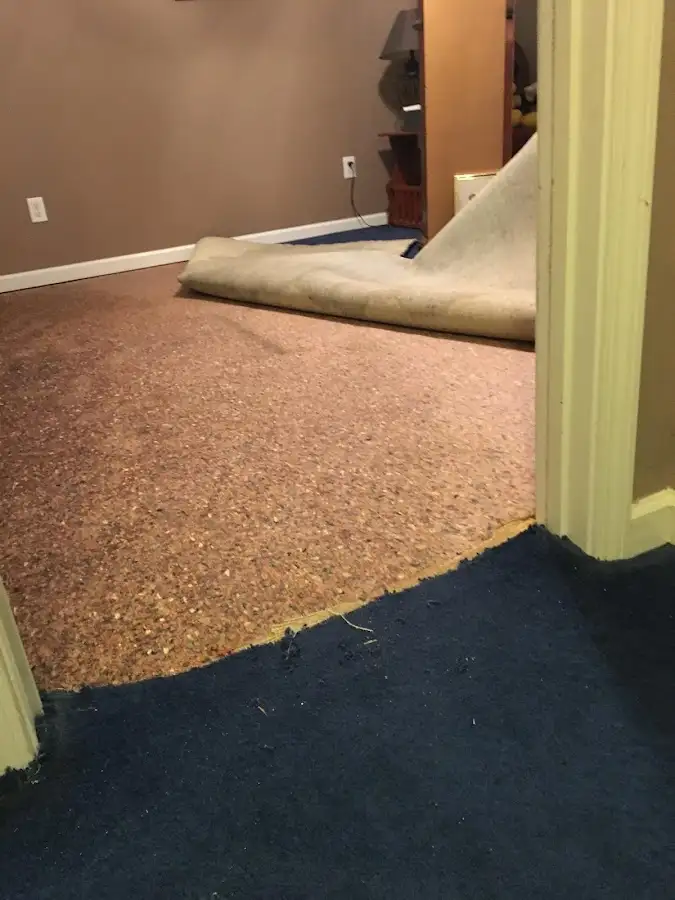 Carpet pad removal revealing water damage during Drying & Dehumidification in Chula Vista